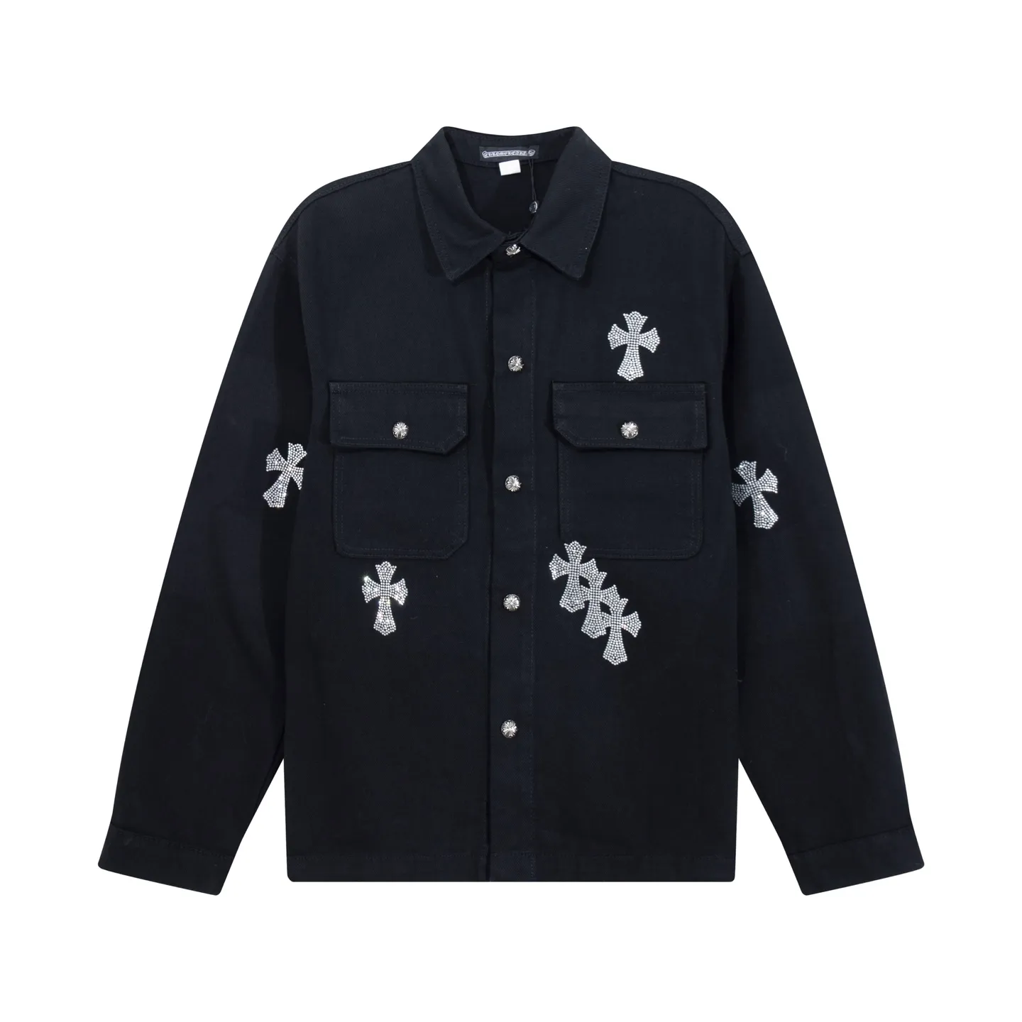 P370 Chrome Hearts Chrome Hearts Horseshoe Cross Shirt Denim Jacket Color: Black Size: M L XL XXL XXXL